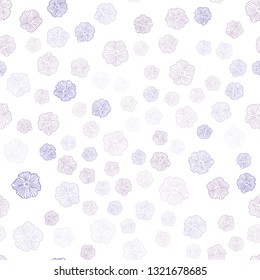Light Purple vector seamless doodle pattern with flowers. Shining colored illustration with flowers. Texture for window blinds, curtains.