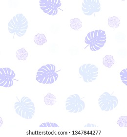 Light Purple vector seamless doodle background with flowers, leaves. Brand new colored illustration with leaves and flowers. Template for business cards, websites.