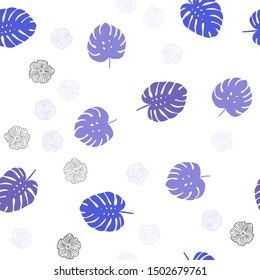Light Purple vector seamless doodle pattern with flowers, leaves. Illustration with doodles on abstract template. Texture for window blinds, curtains.