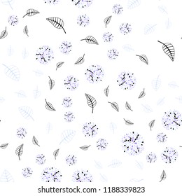 Light Purple vector seamless elegant background with leaves and flowers. Shining colored illustration with leaves and flowers. Completely new design for your business.