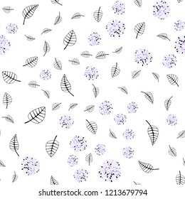 Light Purple vector seamless elegant pattern with leaves, flowers. Colorful illustration in doodle style with leaves, flowers. Trendy design for wallpaper, fabric makers.