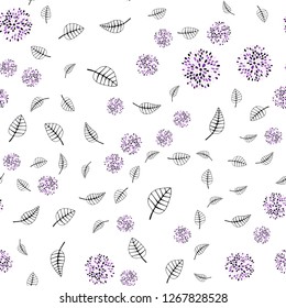Light Purple vector seamless elegant background with leaves, flowers. Brand new colored illustration with leaves and flowers. Pattern for design of fabric, wallpapers.