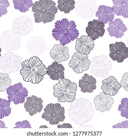 Light Purple vector seamless elegant wallpaper with flowers. Abstract illustration with flowers in doodles style. Template for business cards, websites.