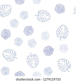 Light Purple vector seamless elegant template with flowers, leaves. Colorful illustration in doodle style with leaves, flowers. Template for business cards, websites.