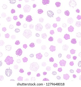Light Purple vector seamless elegant background with leaves, flowers. Colorful illustration in doodle style with leaves, flowers. Pattern for trendy fabric, wallpapers.