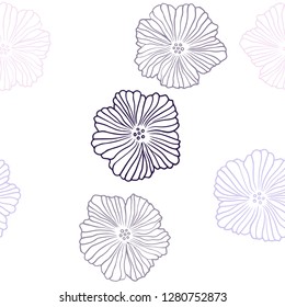 Light Purple vector seamless elegant background with flowers. Colorful illustration in doodle style with flowers. Pattern for design of fabric, wallpapers.