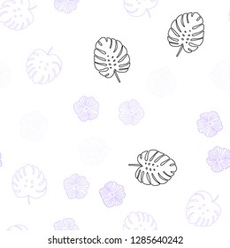 Light Purple vector seamless elegant background with flowers, leaves. Modern abstract illustration with leaves and flowers. Pattern for design of fabric, wallpapers.