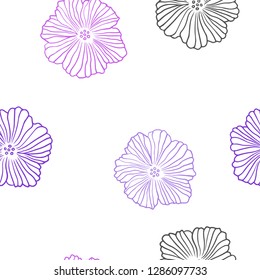 Light Purple vector seamless elegant wallpaper with flowers. Colorful illustration in doodle style with flowers. Design for textile, fabric, wallpapers.