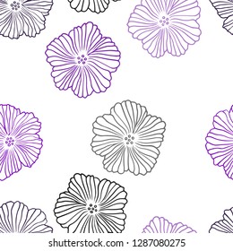 Light Purple vector seamless elegant background with flowers. Shining colored illustration with flowers. Pattern for design of fabric, wallpapers.