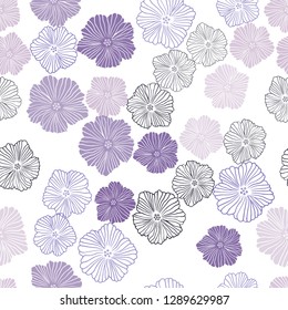 Light Purple vector seamless elegant pattern with flowers. Illustration with colorful abstract doodle flowers. Design for textile, fabric, wallpapers.