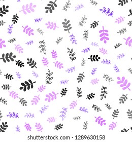 Light Purple vector seamless elegant wallpaper with leaves, branches. Glitter abstract illustration with leaves and branches. Texture for window blinds, curtains.
