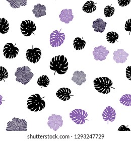 Light Purple vector seamless elegant wallpaper with flowers, leaves. Modern abstract illustration with leaves and flowers. Pattern for design of fabric, wallpapers.