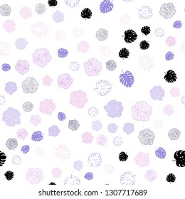 Light Purple vector seamless elegant background with leaves, flowers. Glitter abstract illustration with leaves and flowers. Template for business cards, websites.