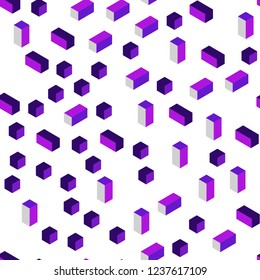 Light Purple vector seamless, isometric background with rectangles. Beautiful illustration with rectangles and squares. Pattern for trendy fabric, wallpapers.