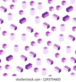 Light Purple vector seamless, isometric pattern in square style. Modern abstract illustration with colorful rectangles. Design for wallpaper, fabric makers.