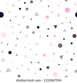 Light Purple vector seamless layout with circles, lines. Modern abstract illustration with colorful dots, lines. Pattern for design of fabric, wallpapers.