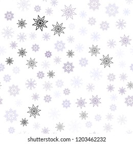 Light Purple vector seamless layout with bright snowflakes. Blurred decorative design in xmas style with snow. Template for business cards, websites.