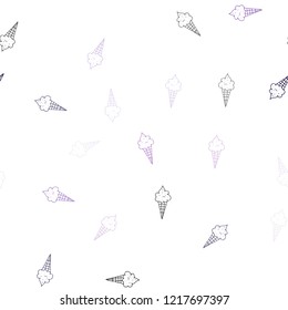 Light Purple vector seamless layout with ice-cream set. Decorative design of ice-cream cones in doodle style. Pattern for menu of cafes and restaurants.