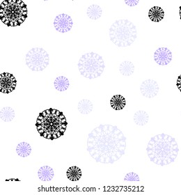 Light Purple vector seamless layout with bright snowflakes. Glitter abstract illustration with crystals of ice. Trendy design for wallpaper, fabric makers.