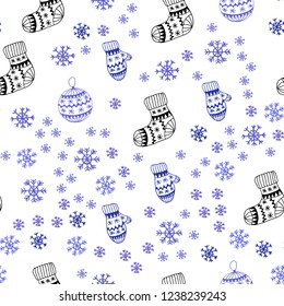 Light Purple vector seamless layout with bright snowflakes, balls, socks, mittens. Colorful xmas elements with gradient. Texture for window blinds, curtains.