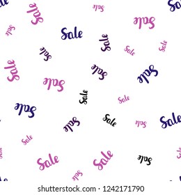 Light Purple vector seamless layout with discount words. Abstract illustration with colorful gradient symbols of sales. Pattern for ads, posters, banners of sales.