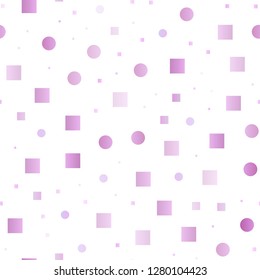 Light Purple vector seamless layout with circle spots, cubes. Decorative design in abstract style with circles, rectangles. Pattern for design of window blinds, curtains.