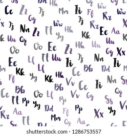 Light Purple vector seamless layout with latin alphabet. Shining illustration with ABC symbols on abstract template. Pattern for design of fabric, wallpapers.