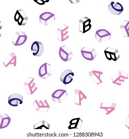 Light Purple vector seamless layout with 3D latin alphabet. Shining colorful 3D illustration with isolated letters. Pattern for design of fabric, wallpapers.