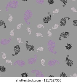 Light Purple vector seamless natural backdrop with leaves and flowers. Illustration with doodles on abstract template. A new texture for your wallpaper design.