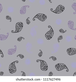 Light Purple vector seamless natural artwork with leaves and flowers. Leaves, flowers in natural style on white background. Hand painted design for web, leaflet, textile.
