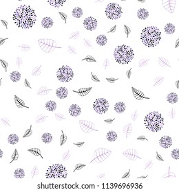 Light Purple vector seamless natural background with leaves and flowers. Shining colored illustration with leaves and flowers. Hand painted design for web, wrapping.
