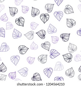 Light Purple vector seamless natural artwork with leaves. Colorful abstract illustration with leaves in doodle style. Design for textile, fabric, wallpapers.