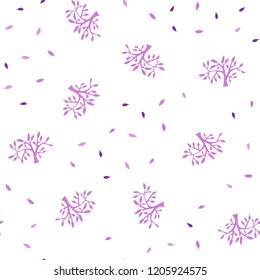 Light Purple vector seamless natural pattern with leaves, branches. Sketchy doodles on white background. Pattern for trendy fabric, wallpapers.