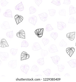 Light Purple vector seamless natural backdrop with leaves. Shining colored illustration with leaves in doodle style. Trendy design for wallpaper, fabric makers.