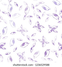 Light Purple vector seamless natural pattern with leaves. A vague abstract illustration with leaves in doodles style. Pattern for design of fabric, wallpapers.