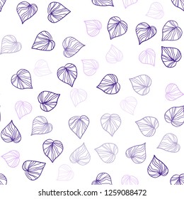 Light Purple vector seamless natural background with leaves. Sketchy doodles with leaves on blurred background. Trendy design for wallpaper, fabric makers.