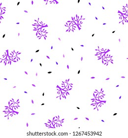 Light Purple vector seamless natural background with leaves, branches. Colorful illustration in doodle style with leaves, branches. Texture for window blinds, curtains.