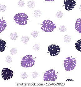 Light Purple vector seamless natural pattern with flowers, leaves. Illustration with doodles on abstract template. Pattern for trendy fabric, wallpapers.