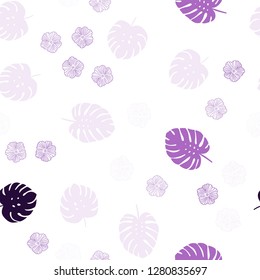 Light Purple vector seamless natural backdrop with flowers, leaves. Brand new colored illustration with leaves and flowers. Texture for window blinds, curtains.