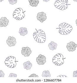 Light Purple vector seamless natural background with flowers, leaves. Illustration with doodles on abstract template. Design for textile, fabric, wallpapers.