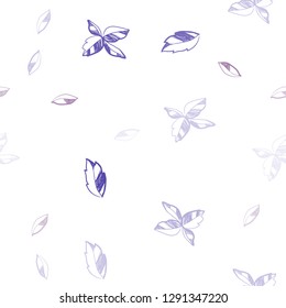 Light Purple vector seamless natural backdrop with leaves. Shining colored illustration with leaves in doodle style. Pattern for trendy fabric, wallpapers.