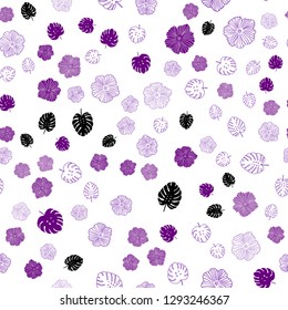 Light Purple vector seamless natural pattern with leaves, flowers. Leaves and flowers with gradient on white background. Design for wallpaper, fabric makers.