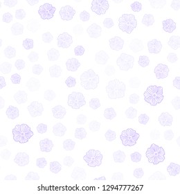 Light Purple vector seamless natural pattern with flowers. Shining colored illustration with flowers. Texture for window blinds, curtains.