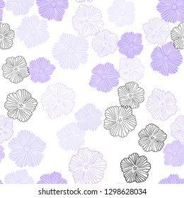Light Purple vector seamless natural pattern with flowers. Colorful illustration in doodle style with flowers. Texture for window blinds, curtains.