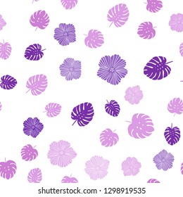 Light Purple vector seamless natural pattern with flowers, leaves. Brand new colored illustration with leaves and flowers. Design for textile, fabric, wallpapers.