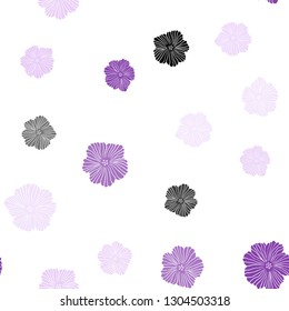 Light Purple vector seamless natural pattern with flowers. Sketchy doodle flowers on white background. Template for business cards, websites.