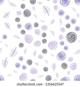Light Purple vector seamless natural background with leaves and flowers. Brand new colored illustration with leaves and flowers. Template for business cards, websites.
