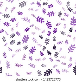 Light Purple vector seamless natural backdrop with leaves, branches. Illustration with doodles on abstract template. Pattern for design of fabric, wallpapers.