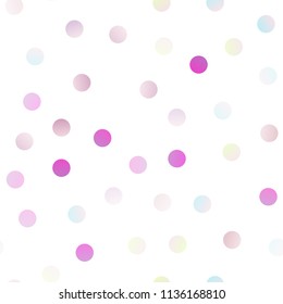 Light Purple vector seamless pattern with spheres. Glitter abstract illustration with blurred drops of rain. Pattern can be used as texture of water, rain drops.