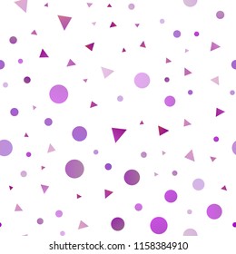 Light Purple vector seamless pattern in polygonal style with circles. Decorative design in abstract style with lines, dots. Design for textile, fabric, wallpapers.